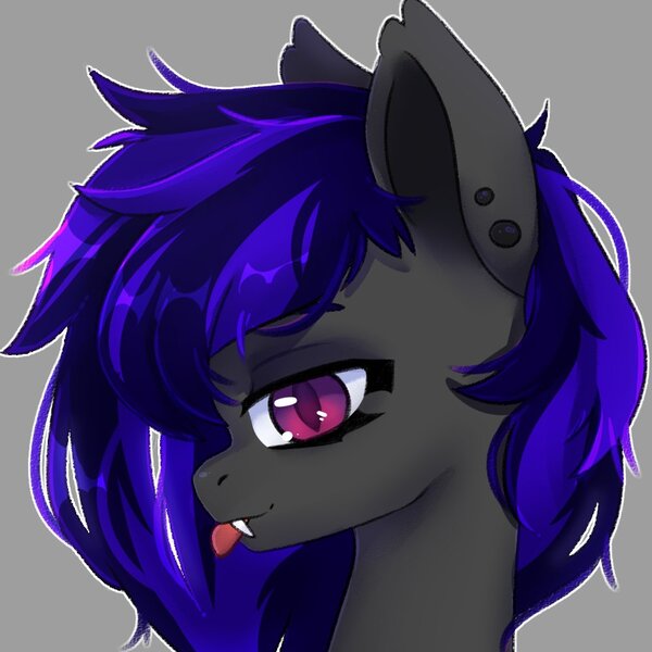 Size: 1000x1000 | Tagged: safe, artist:shelti, derpibooru import, oc, unofficial characters only, pony, bust, colored pupils, commission, ear fluff, ear piercing, earring, fangs, female, image, jewelry, jpeg, mare, piercing, simple background, solo, tongue out