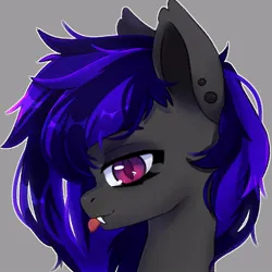 Size: 1000x1000 | Tagged: safe, artist:shelti, derpibooru import, oc, unofficial characters only, pony, bust, colored pupils, commission, ear fluff, ear piercing, earring, fangs, female, image, jewelry, jpeg, mare, piercing, simple background, solo, tongue out