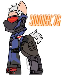 Size: 1080x1312 | Tagged: safe, artist:eivilpotter, derpibooru import, oc, unofficial characters only, ammunition, ammunition belt, clothes, image, mask, overwatch, png, simple background, soldier 76, solo, text, visor