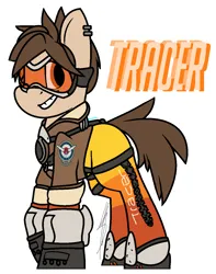 Size: 1012x1284 | Tagged: safe, artist:eivilpotter, derpibooru import, oc, unofficial characters only, earth pony, pony, bomber jacket, clothes, crossover, ear piercing, earring, image, jacket, jewelry, overwatch, piercing, png, simple background, solo, tracer