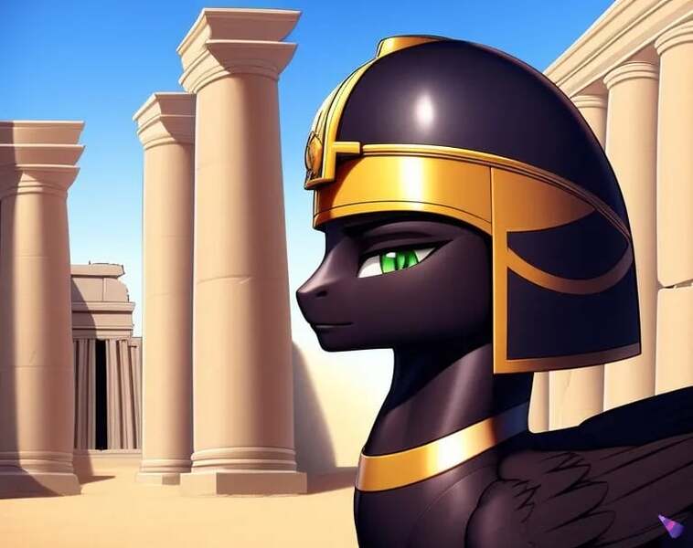 Size: 768x608 | Tagged: safe, derpibooru import, machine learning generated, purplesmart.ai, stable diffusion, egyptian headdress, egyptian pony, image, jpeg