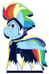 Size: 752x1140 | Tagged: safe, artist:eivilpotter, derpibooru import, rainbow dash, zapp, pegasus, pony, colored, female, flat colors, image, mare, png, power ponies, simple background, solo, superhero, superhero costume