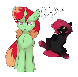 Size: 1410x1398 | Tagged: suggestive, derpibooru import, oc, oc:jonin, oc:rubellite rhapsody, unofficial characters only, pegasus, pony, unicorn, chest fluff, dialogue, female, forklift certified, heart, heart eyes, horn, image, male, mare, png, simple background, stallion, swoon, tongue out, transparent background, underhoof, wingding eyes, wings