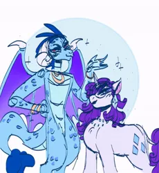 Size: 540x588 | Tagged: safe, artist:rareapples, derpibooru import, rarity, dragon, pony, 2d, blushing, digital art, female, gold, height difference, horn, image, jpeg, looking at each other, looking at someone, mare, nuzzling, shipping, sketch, smiling, talking, wings