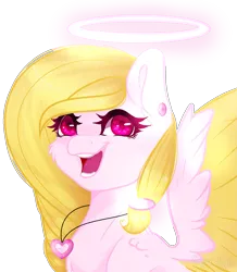 Size: 1085x1247 | Tagged: safe, artist:angellightyt, derpibooru import, oc, oc:angel light, unofficial characters only, pegasus, pony, base used, bust, colored wings, ear piercing, female, halo, image, jewelry, mare, necklace, pegasus oc, piercing, png, simple background, smiling, solo, transparent background, two toned wings, wings