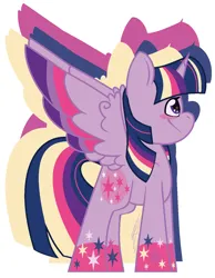 Size: 1084x1396 | Tagged: safe, artist:eivilpotter, derpibooru import, twilight sparkle, twilight sparkle (alicorn), alicorn, pony, colored, female, flat colors, image, looking offscreen, mare, png, rainbow power, side view, simple background, solo