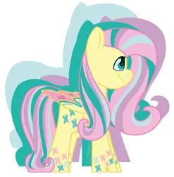 Size: 1384x1400 | Tagged: safe, artist:eivilpotter, derpibooru import, fluttershy, pegasus, pony, colored, colored wings, female, flat colors, image, mare, multicolored hair, multicolored wings, png, rainbow power, simple background, solo, wings