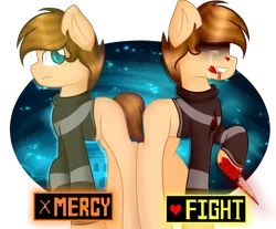 Size: 3241x2685 | Tagged: safe, artist:angellightyt, derpibooru import, oc, unofficial characters only, earth pony, pony, base used, blood, crying, duo, earth pony oc, hoof hold, image, knife, male, png, simple background, stallion, transparent background, undertale