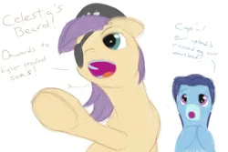 Size: 540x360 | Tagged: safe, artist:still-waters-artpony, derpibooru import, oc, unofficial characters only, :o, blindfold, dialogue, duo, hat, hooves together, image, jpeg, open mouth, pirate hat, pointing, talking