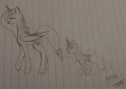 Size: 2702x1920 | Tagged: safe, artist:those kids in the corner, derpibooru import, princess celestia, princess luna, alicorn, pony, annoyed, female, filly, foal, image, jpeg, magic, mare, old art, siblings, sisters, sisters being sisters, smiling, traditional art, young celestia, young luna