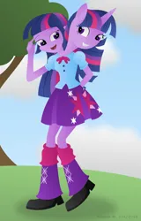 Size: 1024x1604 | Tagged: safe, artist:lavenderrain24, derpibooru import, twilight sparkle, human, pony, unicorn, equestria girls, conjoined, conjoined twins, humanized, image, jpeg, request, two heads are better than one, unicorn twilight