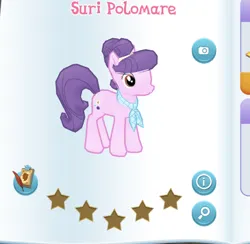 Size: 498x486 | Tagged: safe, derpibooru import, screencap, suri polomare, pony, gameloft, image, jpeg