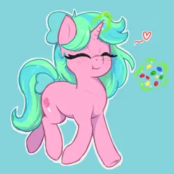 Size: 3000x3000 | Tagged: safe, artist:t72b, derpibooru import, oc, pony, unicorn, bow, candy, eating, eyes closed, female, food, hair bow, image, levitation, magic, mare, png, simple background, solo, tail, tail bow, telekinesis, trotting