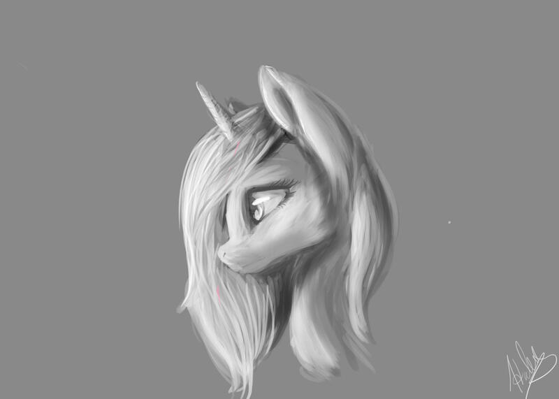 Size: 2100x1500 | Tagged: safe, artist:minckies, derpibooru import, princess celestia, alicorn, pony, bust, female, gray background, image, jpeg, mare, signature, simple background, solo