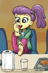 Size: 990x1500 | Tagged: safe, artist:smudge proof, derpibooru import, lily pad (equestria girls), barefoot, feet, fetish, foot fetish, foot worship, image, licking, licking foot, png, sketch, soles, tongue out