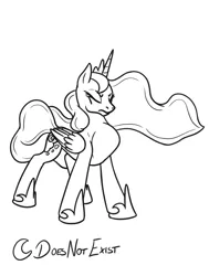 Size: 1509x2000 | Tagged: safe, artist:theandymac, derpibooru import, princess luna, alicorn, pony, comic:luna noms her guards, cartoon physics, concave belly, crown, eating, ethereal mane, ethereal tail, eyelashes, eyes closed, female, folded wings, frown, hammerspace, hammerspace belly, helmet, hoof shoes, horn, image, jewelry, long mane, long tail, lunapred, mare, missing accessory, monochrome, neck bulge, no source available, object vore, png, princess shoes, regalia, simple background, slim, solo, standing, straining, swallowing, tail, thin, three quarter view, throat bulge, white background, wings