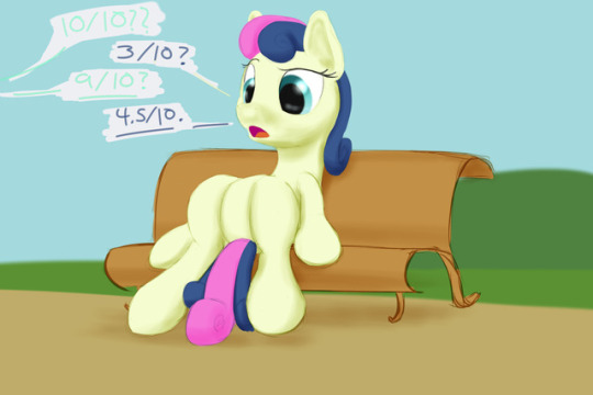 Size: 540x360 | Tagged: safe, artist:still-waters-artpony, derpibooru import, bon bon, lyra heartstrings, sweetie drops, earth pony, bench, dialogue, female, image, jpeg, meme, sitting, sitting lyra