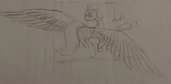 Size: 3290x1623 | Tagged: safe, artist:those kids in the corner, derpibooru import, spitfire, pegasus, pony, female, image, jpeg, mare, old art, sketch, spread wings, tongue out, traditional art, wings