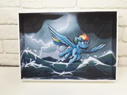 Size: 1280x960 | Tagged: safe, artist:made_by_franch, derpibooru import, rainbow dash, pegasus, pony, animated, art, craft, diorama, figure, handmade, image, ocean, png, solo, storm, video, water