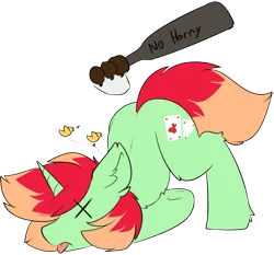 Size: 1503x1398 | Tagged: safe, artist:beardie, derpibooru import, oc, oc:jonin, pony, unicorn, baseball bat, horn, horny jail, image, knocked out, male, png, simple background, solo focus, stallion, tongue out, transparent background, x eyes