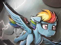 Size: 1280x960 | Tagged: safe, artist:made_by_franch, derpibooru import, rainbow dash, pegasus, pony, animated, art, craft, diorama, figure, handmade, image, ocean, png, solo, storm, video, water