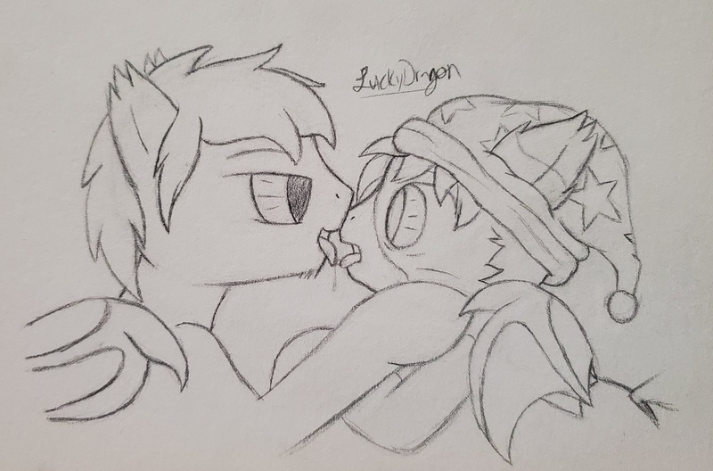 Size: 3317x2189 | Tagged: suggestive, artist:lucky dragon, derpibooru import, oc, oc:dark water, oc:moonpie, unofficial characters only, bat pony, pony, bat pony oc, bat wings, derpibooru exclusive, drool, drool string, french kiss, gay, hat, hoof on cheek, image, jpeg, kissing, male, nightcap, stallion, tongue out, traditional art, wings