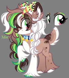 Size: 1773x1982 | Tagged: safe, artist:mint-light, derpibooru import, oc, unofficial characters only, earth pony, adoptable, cow horns, ear fluff, earth pony oc, female, hair over eyes, horns, image, looking at you, multicolored coat, multicolored hair, multicolored mane, png, signature, simple background, unshorn fetlocks