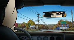 Size: 3960x2160 | Tagged: safe, artist:apocheck13, derpibooru import, oc, oc:elya, anthro, earth pony, car, driving, earth pony oc, female, highway, image, mirror, png, road sign, solo, solo female, truck