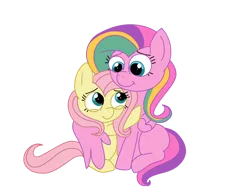 Size: 1366x1024 | Tagged: safe, derpibooru import, fluttershy, ploomette, pony, female, filly, filly fluttershy, hug, image, png, siblings, simple background, sisters, transparent background, younger