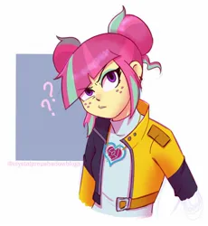 Size: 1438x1564 | Tagged: safe, artist:nyiim_nyoom, derpibooru import, sour sweet, equestria girls, confused, freckles, image, jpeg, looking at you, question mark