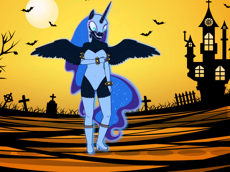 Size: 755x566 | Tagged: safe, artist:imyouknowwho, derpibooru import, nightmare moon, anthro, human, boots, clothes, high heel boots, humanized, image, kisekae, png, shoes, solo