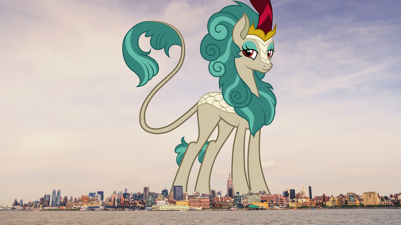 Size: 2048x1152 | Tagged: safe, artist:jennieoo, derpibooru import, edit, editor:jaredking779, rain shine, kirin, pony, female, giant kirin, giant rain shine, giantess, highrise ponies, image, irl, jpeg, kirin in real life, macro, manhattan, mega giant, new york, new york city, photo, ponies in real life, solo, story included