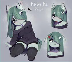 Size: 3999x3460 | Tagged: safe, artist:magnaluna, derpibooru import, marble pie, anthro, earth pony, angry, clothes, image, jpeg, socks, solo, stockings, thigh highs