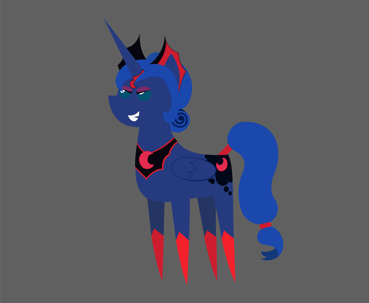 Size: 5116x4197 | Tagged: safe, artist:cabinet chief assistant k, derpibooru import, idw, princess luna, alicorn, pony, reflections, spoiler:comic, absurd resolution, evil counterpart, evil grin, evil luna, female, grin, horn, horn ring, image, jewelry, jpeg, mare, mirror universe, pointy ponies, regalia, ring, simple background, smiling, solo, vector