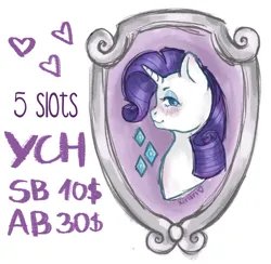 Size: 3027x2959 | Tagged: safe, artist:kirari_chan, derpibooru import, rarity, pony, unicorn, advertisement, bust, commission, commission info, female, frame, framed picture, heart, horn, image, png, portrait, simple background, sketch, solo, white background, ych example, ych sketch, your character here