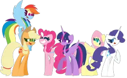 Size: 3760x2295 | Tagged: safe, artist:scridley-arts, derpibooru import, applejack, fluttershy, pinkie pie, rainbow dash, rarity, twilight sparkle, twilight sparkle (alicorn), alicorn, earth pony, pegasus, unicorn, group, image, mane six, png, simple background, transparent background