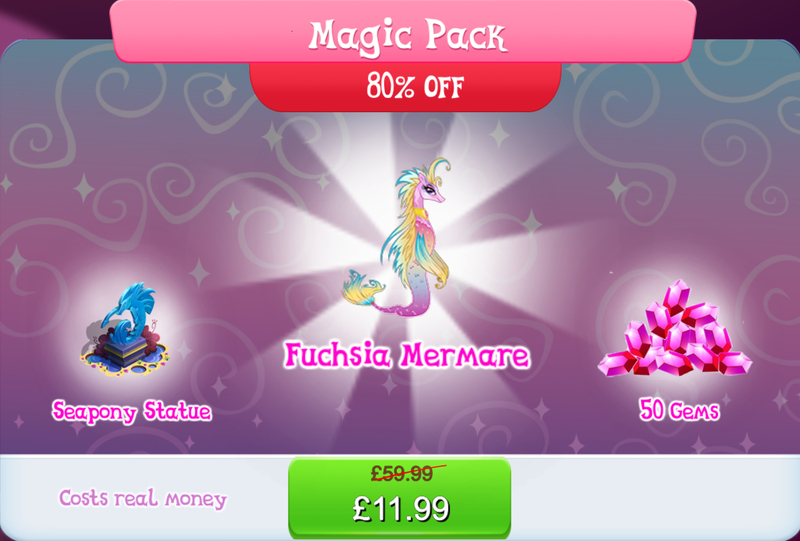 Size: 1268x858 | Tagged: safe, derpibooru import, official, merpony, pony, bundle, bush, costs real money, english, female, gameloft, gem, image, jpeg, mare, my little pony: magic princess, numbers, sale, solo, solo focus, statue, text, unnamed merpony