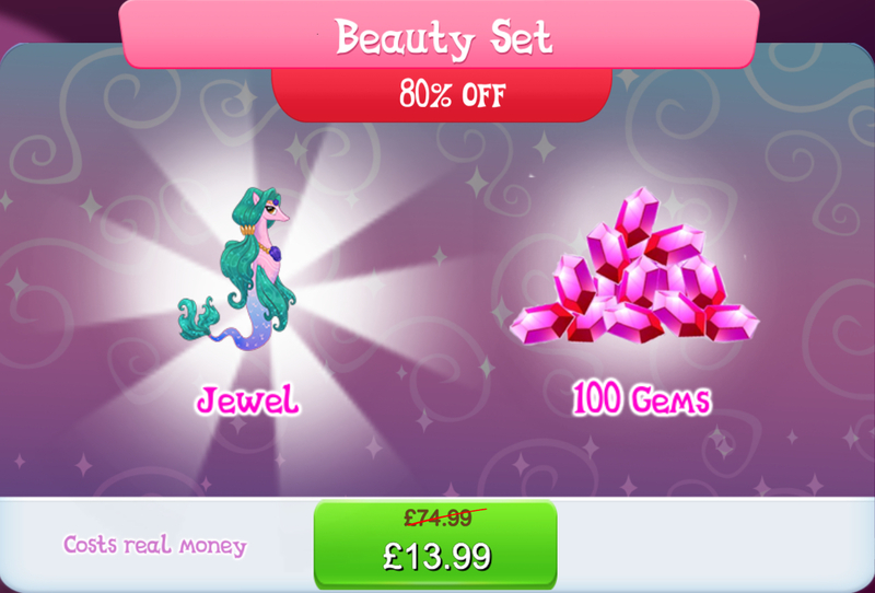 Size: 1270x860 | Tagged: safe, derpibooru import, official, merpony, pony, bundle, costs real money, english, female, gameloft, gem, image, jewel, jewelry, jpeg, mare, mobile game, my little pony: magic princess, necklace, numbers, sale, solo, solo focus, text