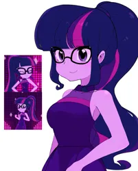 Size: 1825x2275 | Tagged: safe, artist:cheesesauce_45, derpibooru import, screencap, sci-twi, twilight sparkle, equestria girls, equestria girls series, i'm on a yacht, spoiler:eqg series (season 2), alternate hairstyle, clothes, cute, dress, female, glasses, image, jpeg, ponytail, scene interpretation, screencap reference, simple background, solo, twiabetes, white background