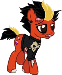 Size: 1064x1298 | Tagged: safe, artist:lightningbolt, derpibooru import, ponified, earth pony, pony, undead, zombie, zombie pony, .svg available, bags under eyes, bloodshot eyes, bone, brain, chipped tooth, clothes, derpibooru exclusive, dyed mane, dyed tail, ear piercing, gauges, image, jaime preciado, lidded eyes, male, messy mane, open mouth, organs, piercing, png, ribs, scar, short tail, simple background, solo, stallion, stitches, tail, torn clothes, torn ear, transparent background, vector, walking