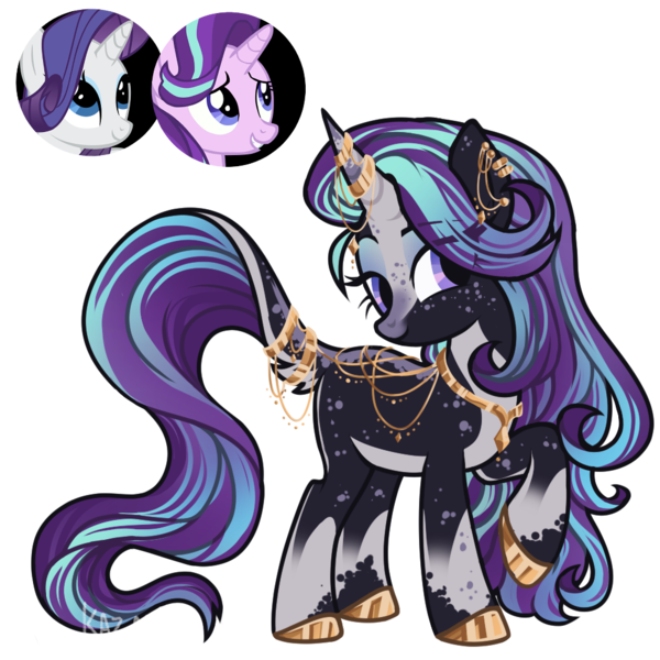 Size: 1000x1000 | Tagged: safe, artist:kazmuun, derpibooru import, rarity, starlight glimmer, oc, pony, unicorn, alternate design, female, image, magical lesbian spawn, mare, offspring, parent:rarity, parent:starlight glimmer, parents:starity, png, twitterina design