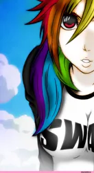 Size: 665x1216 | Tagged: safe, artist:names76, banned from derpibooru, rainbow dash, human, clothes, humanized, image, jpeg, shirt, swag, t-shirt