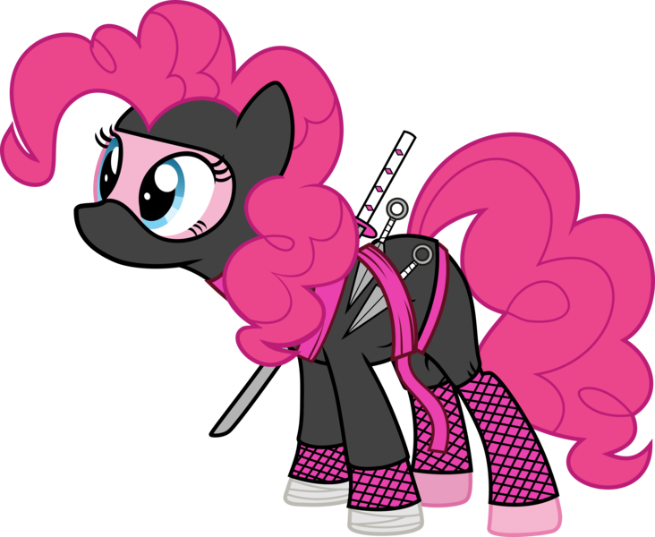 Size: 4000x3277 | Tagged: safe, artist:icicle-wicicle-1517, artist:n0kkun, color edit, derpibooru import, edit, pinkie pie, earth pony, pony, belt, collaboration, colored, female, image, katana, kunai, mare, mask, ninja, png, simple background, solo, sword, transparent background, weapon