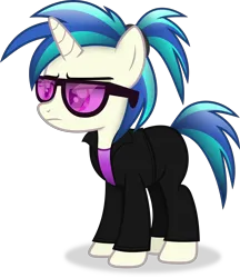 Size: 2973x3444 | Tagged: safe, artist:anime-equestria, derpibooru import, vinyl scratch, pony, unicorn, alternate hairstyle, clothes, female, horn, image, mare, png, ponytail, simple background, solo, sunglasses, transparent background, vector