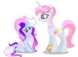 Size: 3013x2190 | Tagged: safe, artist:harmonyvitality-yt, derpibooru import, oc, unofficial characters only, alicorn, pony, alicorn oc, base used, colored wings, duo, eyelashes, female, gritted teeth, horn, image, mare, multicolored wings, png, rainbow wings, simple background, teeth, transparent background, wings