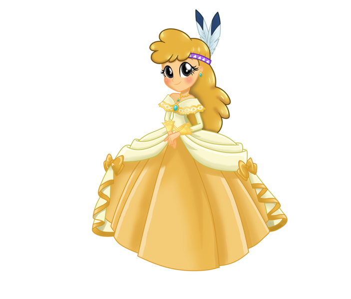 Size: 4093x3494 | Tagged: safe, artist:rainshadow, derpibooru import, little strongheart, human, equestria girls, clothes, disney princess, dress, ear piercing, equestria girls-ified, female, gown, image, jewelry, looking at you, piercing, png, simple background, smiling, solo, transparent background