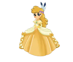 Size: 4093x3494 | Tagged: safe, artist:rainshadow, derpibooru import, little strongheart, human, equestria girls, clothes, disney princess, dress, ear piercing, equestria girls-ified, female, gown, image, jewelry, looking at you, piercing, png, simple background, smiling, solo, transparent background