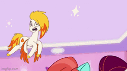 Size: 360x202 | Tagged: safe, derpibooru import, screencap, pipp petals, earth pony, pegasus, pony, mane melody, my little pony: tell your tale, spoiler:g5, spoiler:my little pony: tell your tale, spoiler:tyts01e05, animated, female, flare (g5), flying, g5, gif, group, happy, image, jazz hooves, jewelry, looking at someone, looking up, male, mane melody (location), mare, necklace, open mouth, pose, raised hoof, razor, rocky riff, smiling, sparkles, spread wings, stage, stage light, stallion, talking, tiara, wingding eyes, wings