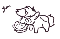 Size: 510x331 | Tagged: safe, artist:nootaz, derpibooru import, oc, oc:nootaz, unofficial characters only, pony, unicorn, black and white, burger, eating, female, food, grayscale, hay burger, image, mare, monochrome, png, simple background, solo, white background
