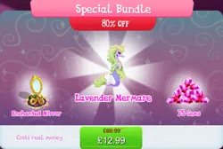 Size: 1269x854 | Tagged: safe, derpibooru import, idw, official, unnamed character, merpony, pony, bundle, costs real money, english, female, gameloft, gem, idw showified, image, jpeg, mare, mirror, mobile game, my little pony: magic princess, numbers, sale, solo, solo focus, text, unnamed merpony